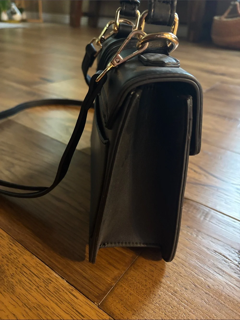 Classic Black Top-Handle Crossbody Bag with Gold Hardware NEW